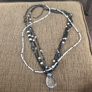 Chic Multi-Strand Necklace with White and Silver Beads